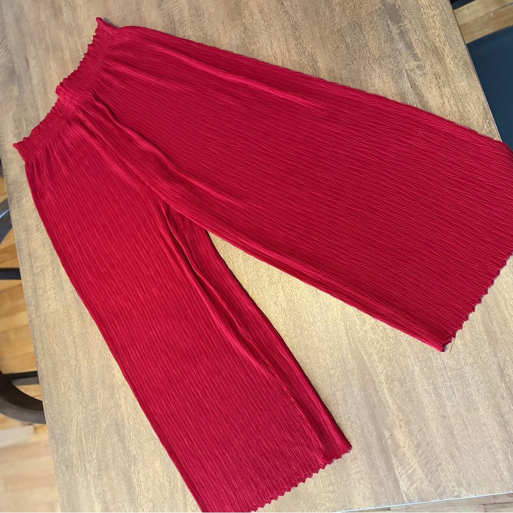Zara Red Pleated Wide Leg Pant